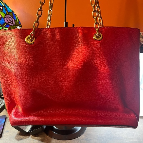 Michael Kors Mercer Chain Bright Red Tote Leather - Picture 8 of 16